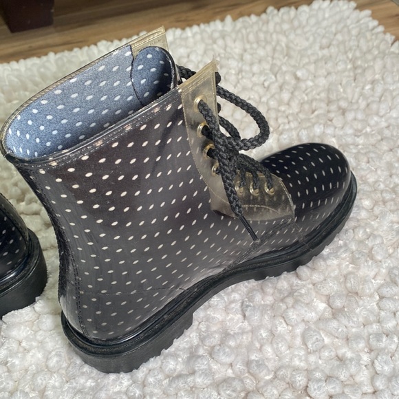 Dirty Laundry Polka Dot Jelly Combat Rain Boots Lace  Up Women’s size 10 - Picture 5 of 9